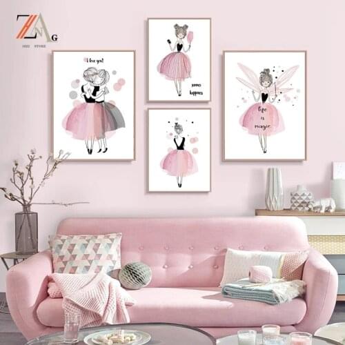 Cute pink angel girl gifts for kids art canvas cartoon posters and prints decoration pictures kids baby room home decoration
