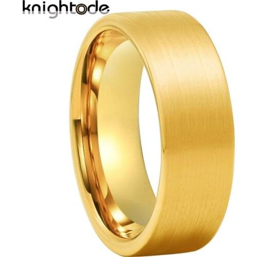 6mm 8mm Men Womens Classic Gold Tungsten Carbide Wedding Bands Engagement Ring Flat Brushed Finish With Provide Engraving