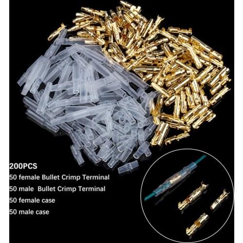 200/240Pcs Crimping Terminal set 4mm Bullet Crimp Terminal Wire Connectors 50 female + 50 male +50 case + 50 case
