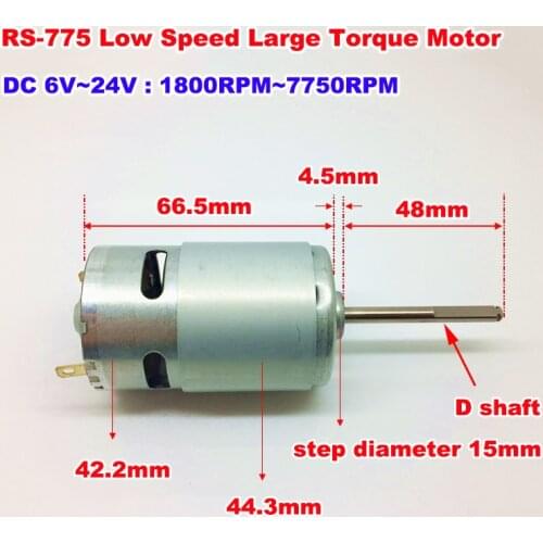 RS-775 DC 6V 12V 18V 24V 7750RPM Low Speed Large Torque 775 Motor 48mm Long Shaft DIY Electric Tool Toy Model