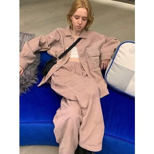 B-TOTO American Retro Smoky Pink Corduroy Jacket Female Tide Ins Spring And Autumn Thin Suit 2021 New Fashion