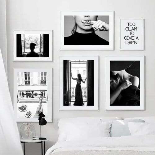 Paris Black Lips Fashion Girl Black White Photo Nordic Posters And Prints Wall Art Canvas Painting Wall Pictures For Living Room