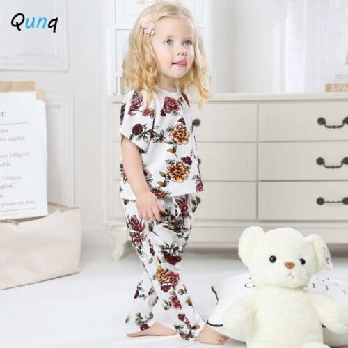 Qunq Girls Clothes Summer Fall Flower T-shirt Long Pant Kids Suits for Girl 1 2 3 4 5 Year Toddler Costume Children Clothing Set