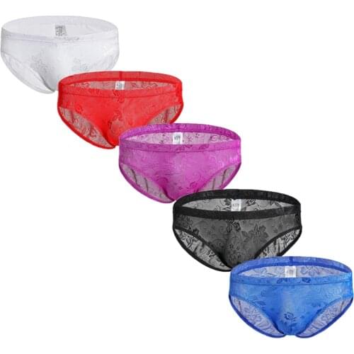 Sexy Men Underwear Lace Mesh Seamless Bugle Pouch Briefs Shorts Ice Silk Transparent Panties Sheer Gay Panties Bikini Plus Size