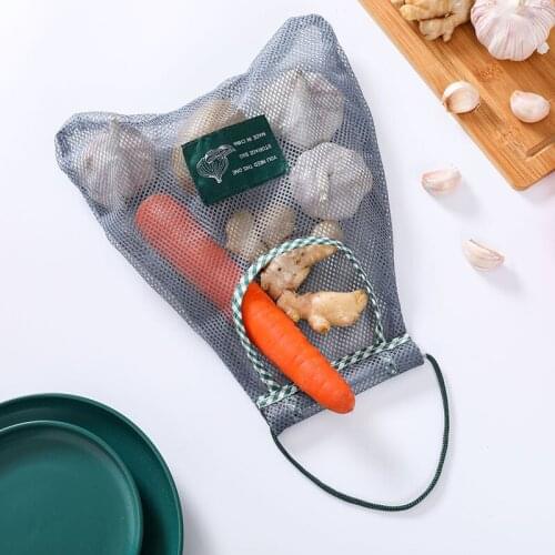 Mesh Waste Organic Cotton Mesh Produce Vegetable Tote Washable Drawstring Grocery Bag Kitchen Organizer Small Bag