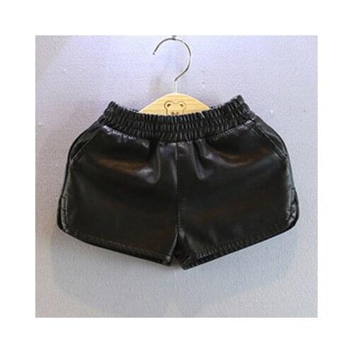 PU Leather Shorts Girls Lederhosen Spring Autumn Elastic Waist All-Match Fashion Black Baby Girl Children Short Pants 2-6 Years