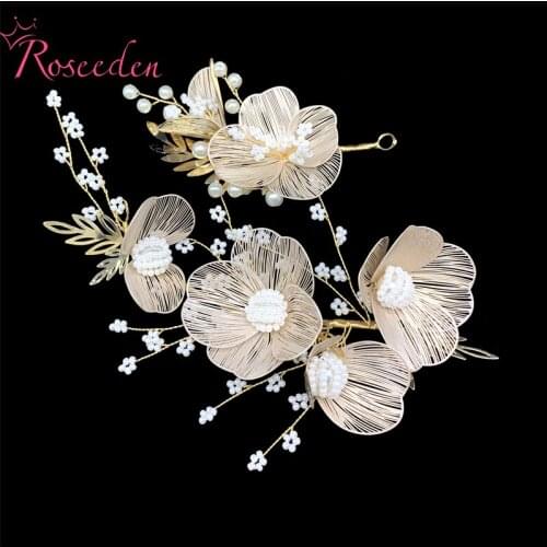 Wedding Hair Accessories Gold Headband Woman Bride Flowers Head Band Ornament Vintage Bridal Headpieces RE3791-2