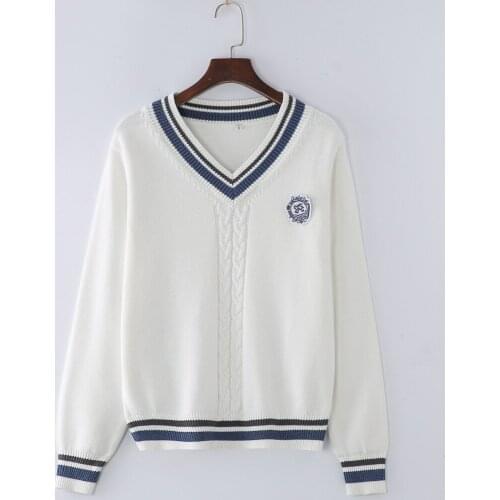 British Style Long Sleeve V-neck Sweater Spring Autumn Japanese JK Sweater Uniform Couple Sweater Pullovers