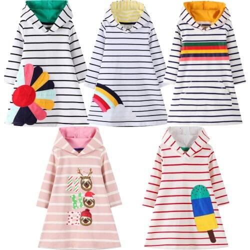 Hoodies For Girls clothes Toddler Kids Baby Girls Striped Cartoon Winter Appliques Hoodie Dress Outfits худи для девочек