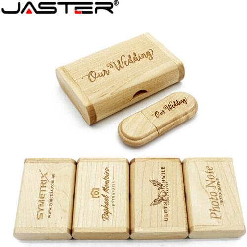 JASTER 1PCS Free Custom Logo Wooden USB+Box USB Flash Drive Memory Stick Pendrive 4GB 8GB 16GB 32GB 64GB U Disk Memory Card