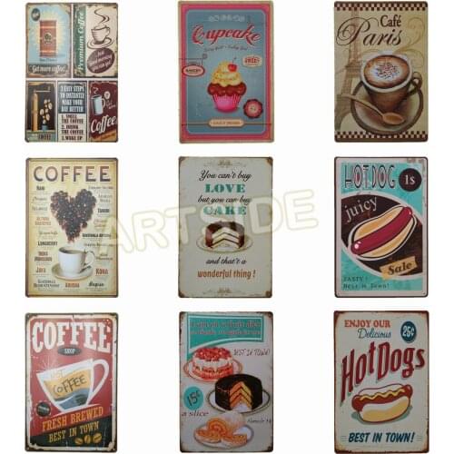 Vintage Coffee, Metal Tin Sign, Bakery Tin Poster, Art Vintage Style Wall Ornament Coffee Decor, Size 8" X 12"