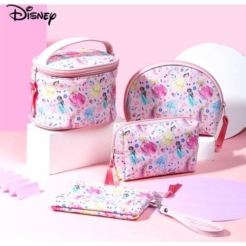 Disney Cartoon Princess Series Cosmetic Bag PU Waterproof Wash Bag Large Capacity Portable Travel Multi-Function Storage Bag