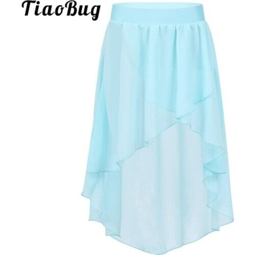 TiaoBug Kids Teens High-Low Elastic Waistband Chiffon Skirt Children Girls Ballet Tutu Latin Jazz Stage Lyrical Dance Costumes