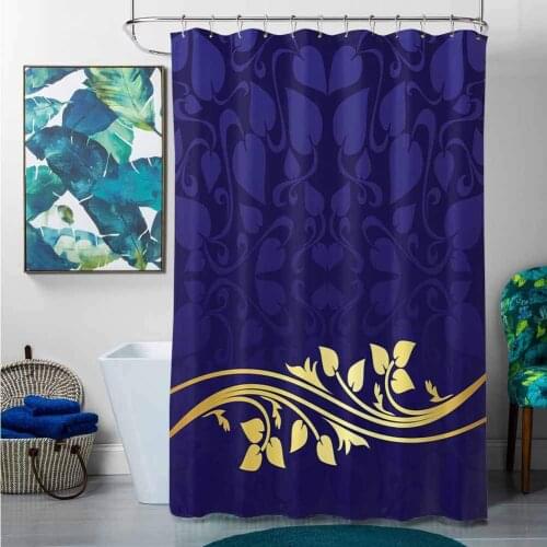 Shower Curtains Gray Fabric Floral,Romantic Royal Leaf Pattern with Golden Colored Floral Branch with Leaves,Indigo and