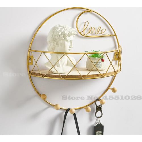 Nordic golden Iron Hooks Shelf Fitting Rooms Bedrooms Coat Hooks Wall Storage Rack Home Decoration