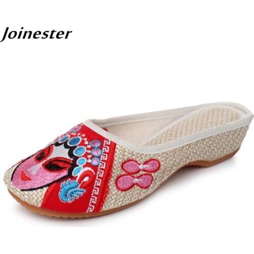 Women Slippers for 2020 Summer Opera Embroider Ladies Outdoor Slipper Woman Canvas Shoes Retro Beach Slides Casual Slip-on Mules
