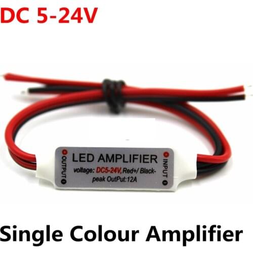DC 5V-12V-24V 12A Mini Single Color LED Amplifier Repeater For LED Strip Light 5050/2835/3528//5630/3014