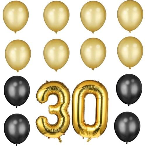 17pcs 12'' Gold Black Latex Balloons Happy Birthday Wedding Party Decor Reusable Inflatable Air 30 40 Anniversary Party Supplies