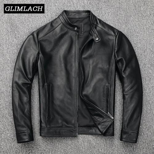 2021 New 100% Real Cow Leather Motorcycle Jacket Men Large Size 4XL Slim Stand Collar Genuine Leather Coats Male Casual Outwear