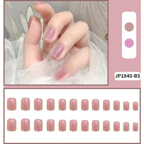 24 Pcs/Set Fake Nails DIY SliderFull Cover Glossy Pink Purple Mixed Colors Natural Artificial False Nails Art Design Tools