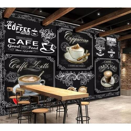 Beibehang Custom wallpaper 3d photo mural European and American style retro hand-painted blackboard coffee catering 3d wallpaper