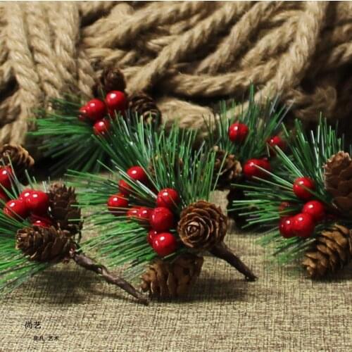 5pcs/1pc Artificial Flower Red Christmas Berry Pine Cone with Holly Branches Flower Crafts Christmas Tree Decoration for Home