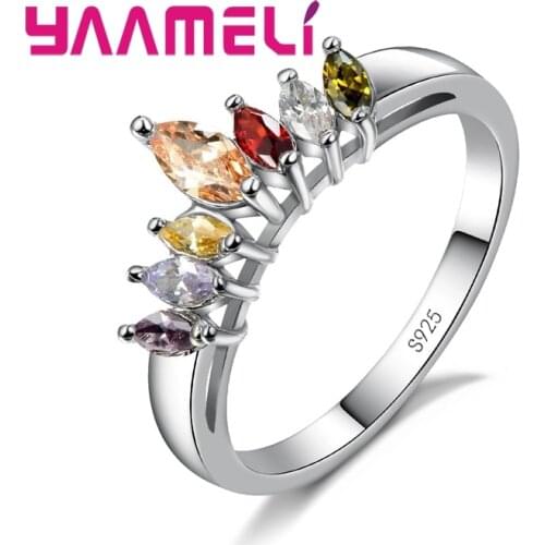 Noble Princess Cut Crown CZ Crystal Wedding Bands Rings 925 Sterling Silver Cubic Zircon Wedding Engagement Jewelry Gift