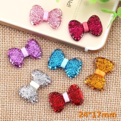 Mini Order 24*17mm Glitter Bling Resin Cabochon Flatback 24*17mm DIY Jewelry Findings Ornament Accessories Bow Embellishments