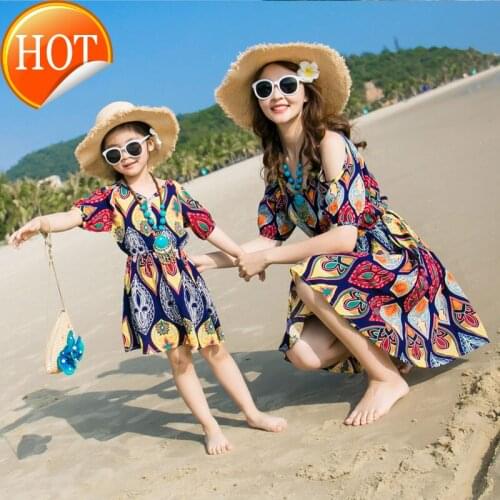 Childrens Beach skirt womens dress 2021 new fashion girl Bohemian long skirt seaside holiday skirt parent child dress