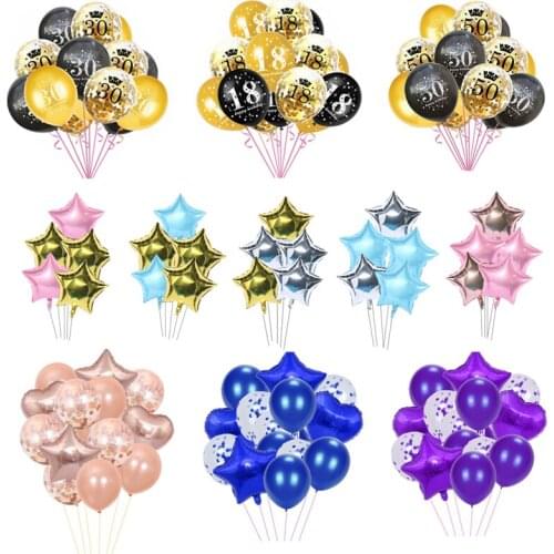 Happy Birthday Letter Foil Balloons Heart Pentagram Sequins Latex Balloons Set 18th 70th 80th Birthday Party Supply Decoration