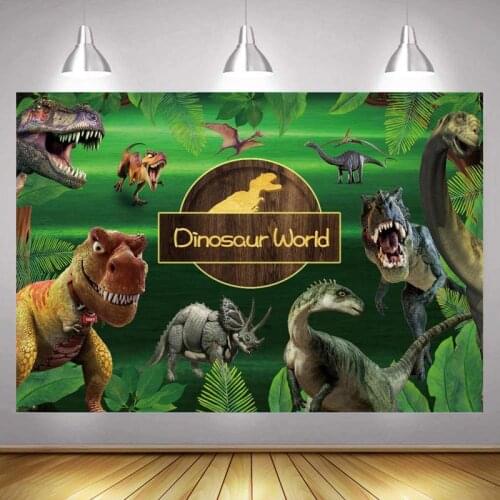 Dinosaur World Bolon Photo Backdrop Jungle Animal Safari Happy Birthday Party Boys Decoration Photography Backgrounds Banner