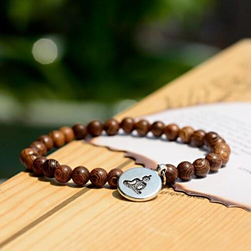 Classic Ethnic 6mm Wood Beaded Bracelets&Bangles Men Vintage OM Buddha Shell Bracelet Men Bileklik Tribal Wristbands Bracelet