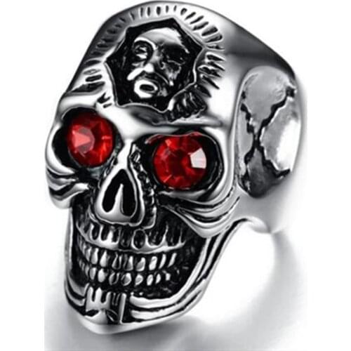 SECRET BOYS Hip-Hop Male Carbide Red Eye Rings Ghost Head Skull Ring Gothic Punk Rock Biker Jewelry Accessories Wholesale