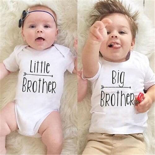 Baby Boys Letter Print Romper Bodysuit Short Sleeve T-shirt Hot Cotton Little Big Brother Family Matching Boys Clothes