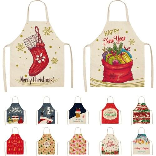 Creative Christmas Printed Women Kitchen Aprons Waterproof Cooking oil-proof Cotton Linen Antifouling Chef Apron man aprons
