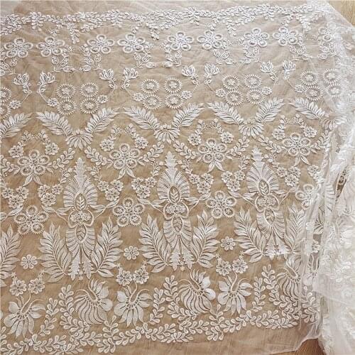 New Summer Mesh Rayon Embroidered Wedding Dress Leaves Flowers Lace Fabric Clothes Material Accessories Width 135cm 1Yard