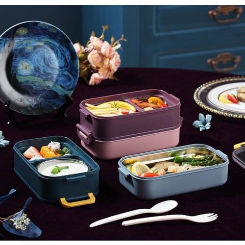 Stainless Steel Lunch Box Bento Box for School Student Office Worker 2-layers Microwae Heating Lunch Container Food Storage Box