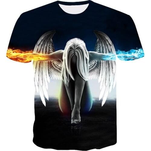 The Summer Trend Couples Wear Angel Wings 3D Printed Round Neck Short-sleeved T-shirt Fashion Goes with Everything