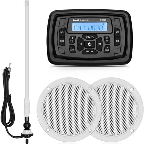 Marine Stereo Radio Audio System Bluetooth Media Receiver Car MP3 Player+4inch Waterproof Speaker+FM Antenna For RV Motorcycle