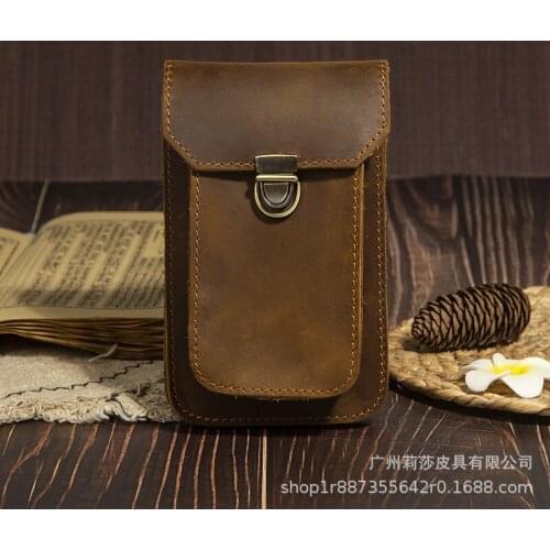 Mens wallet phones pack pack pack crazy horse leather hanging baotou layer leather purse running outside package men wallet