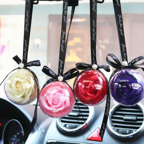 Car Pendant Everlasting Rose Hanging Ornaments Automobiles Rearview Mirror Suspension Soap Flower Decoration Car Accessories