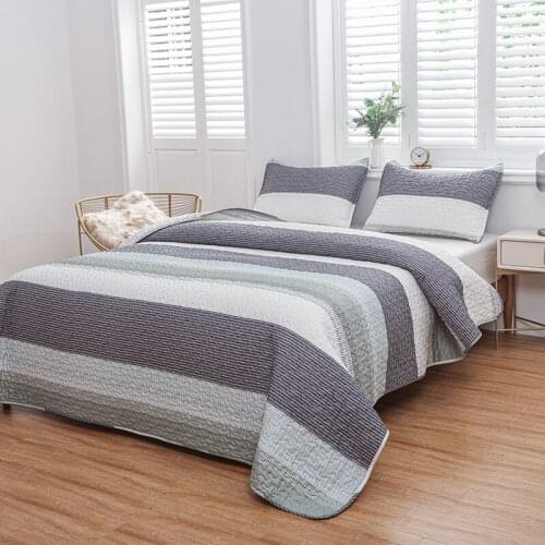 LUCKYBULL European style stripe comfortable bedspread three - piece set of microfiber four - season breathable bedding