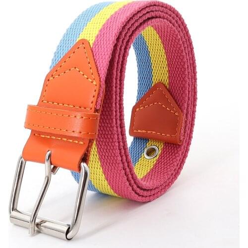 Mens Casual Single Pin Buckle Belt Fashion Canvas color Stripe reversible pin buckle Comfortable versatile Ladies Jeans Belt