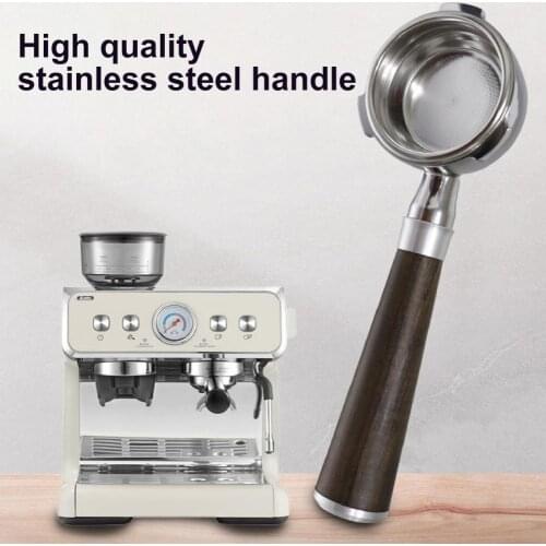 58mm Bottomless 3 Ears Coffee Machine Handle Ultra-Fine Mesh Espresso Portafilter with Wooden Handle for Barsetto BA101/BA102