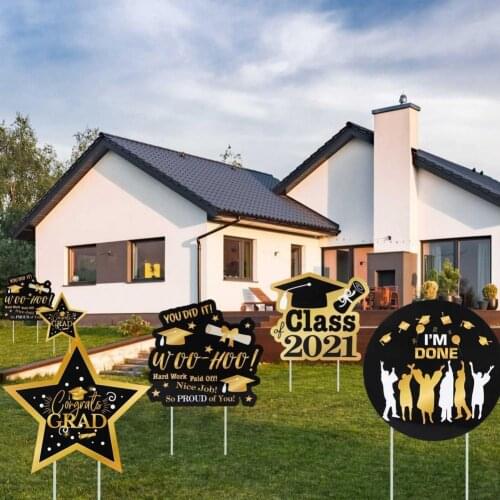 Happy Graduation Series Pattern Yard Sign Waterproof Composite Board Grassland Garden Decorative Stake for Outdoor