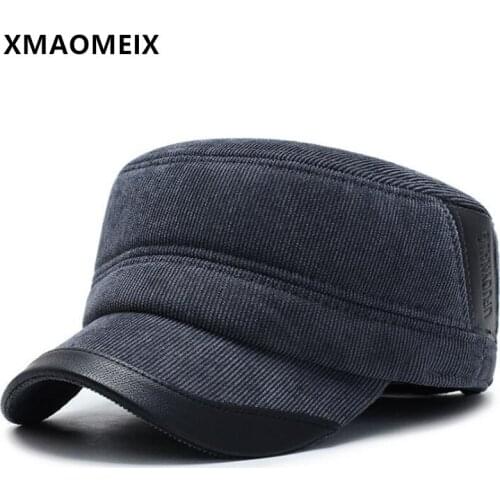 XMAOMEIX Winter New Mens Flat Cap Thick Warm Military Hat Fashion Cotton Sports Caps Adjustable Size Brands Dads Navy Hats
