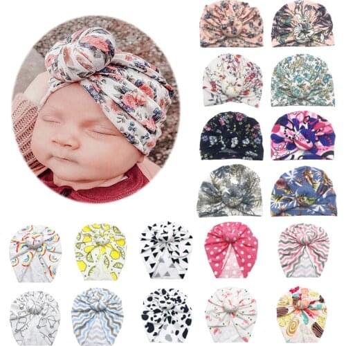 Baby Accessories For Newborn Toddler Kids Baby Girl Boy Turban Soft Cotton Beanie Hat Infant Knot Printed Hairband Photo Props