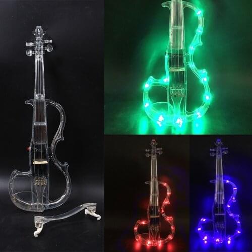 Blue Green Led Light Violin Transparent Crystal Acrylic Body With 4/4 Electric Violin