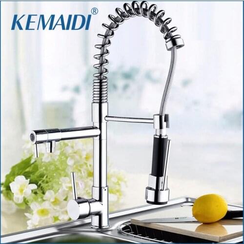 KEMAIDI Kitchen Hot and Cold Water Faucets Spring Pull Out Kitchen Faucet Polish Chrome Finish Spray Kitchen Mixer Tap