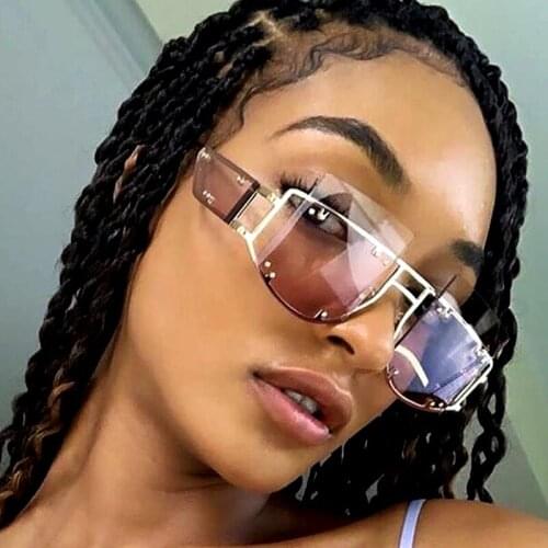 2019 Oversize Glamour Women Sunglasses Crystal Rivet Designer Woman Rimless Sun Glasses Square Luxury Fashion Brand Shades